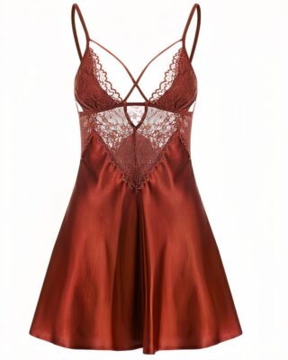 Red lace low-cut babydoll in satin