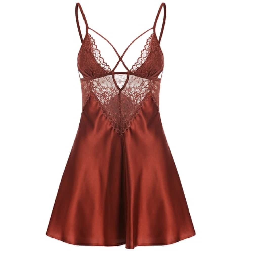 Red lace low-cut babydoll in satin