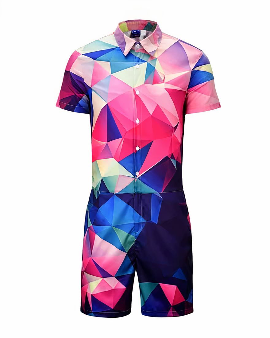 Multicolored short sleeve pajama suit with fashionable geometric print
