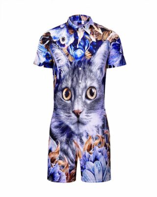 Short sleeve pajama suit with fashionable cat print