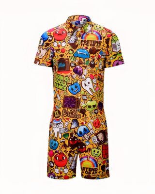 Men's fashionable short-sleeve pajama suit with folded collar