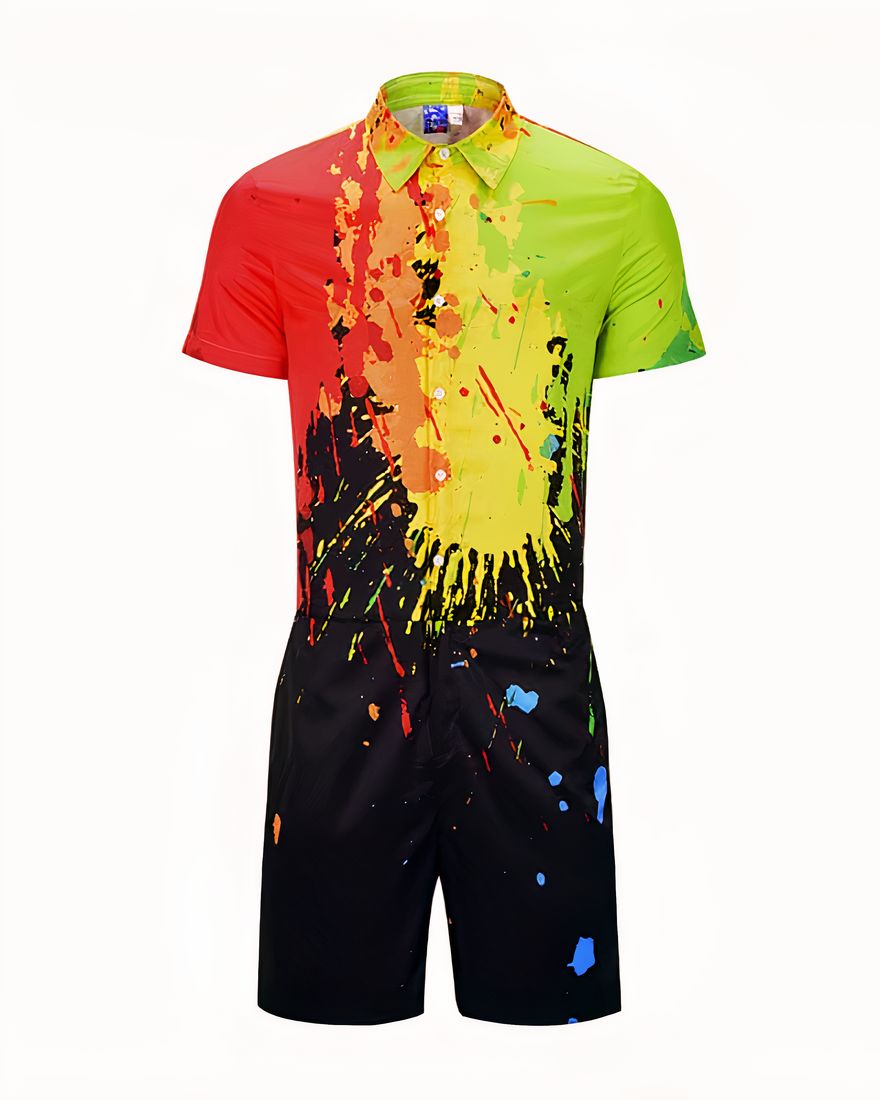 Short-sleeved pajama suit with fashionable painting print