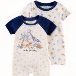 One-piece romper pajamas with cartoon pattern for baby with white background