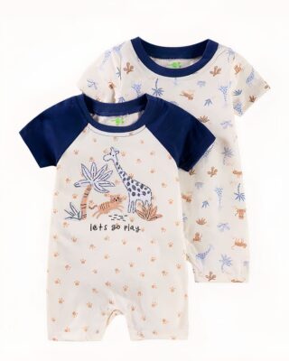 One-piece romper pajamas with cartoon pattern for baby with white background