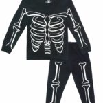 Black phosphorescent skeleton pajamas with white background