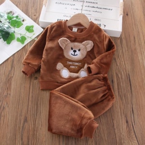 Fashionable brown flannel and fleece pajamas for kids on a belt
