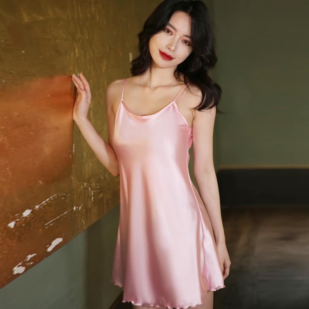 Women's satin strapless nightgown worn by a fashionable woman
