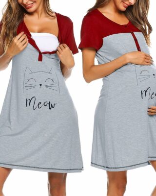 Pyjama nightgown special pregnancy with two pregnant girls wearing the pajamas and a white background