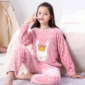Warm fleece pajamas for girl worn by a fashionable girl, very high quality