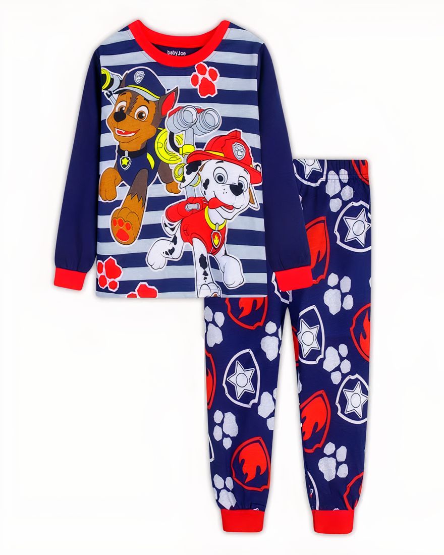 Pyjamas for child The Patrol blue with several patterns and a white background