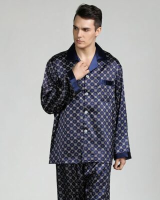 Black satin pajamas for adult men