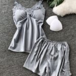 Sexy pyjamas with grey lace flowers