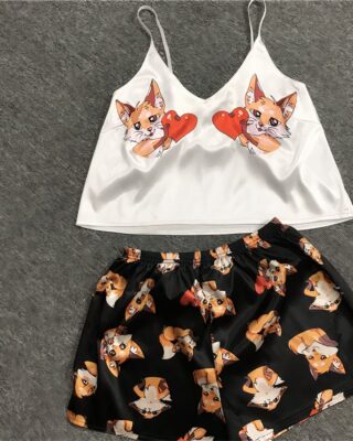 Sexy two-piece pyjamas with fox print for fashionable women