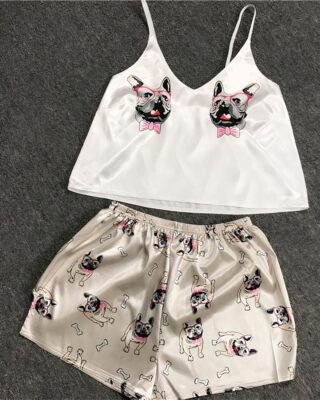 Sexy women's pajamas with strapless top and shorts with dog print