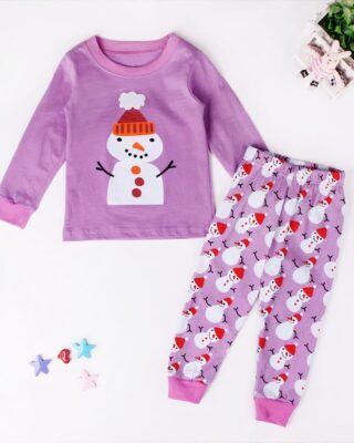 Purple snowman pajamas with white background