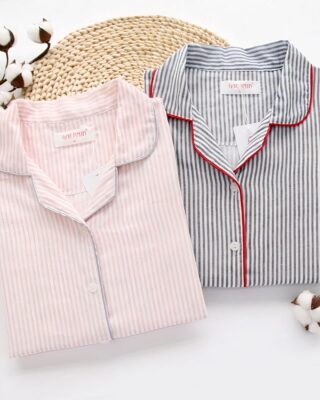 Pink and grey cotton striped pajamas