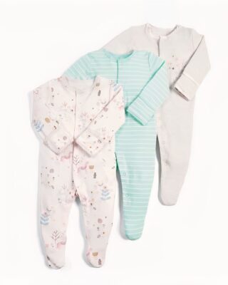 3-piece floral and stripes baby jumpsuit with white background