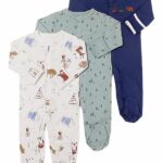 3-piece baby combination pajamas with cartoon pattern and white background