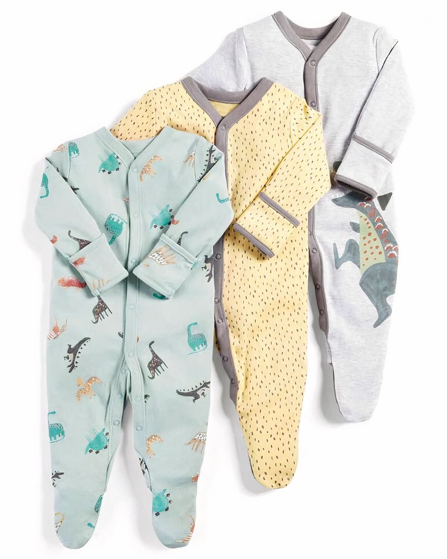 3-piece dinosaur print pajama suit for baby with white background