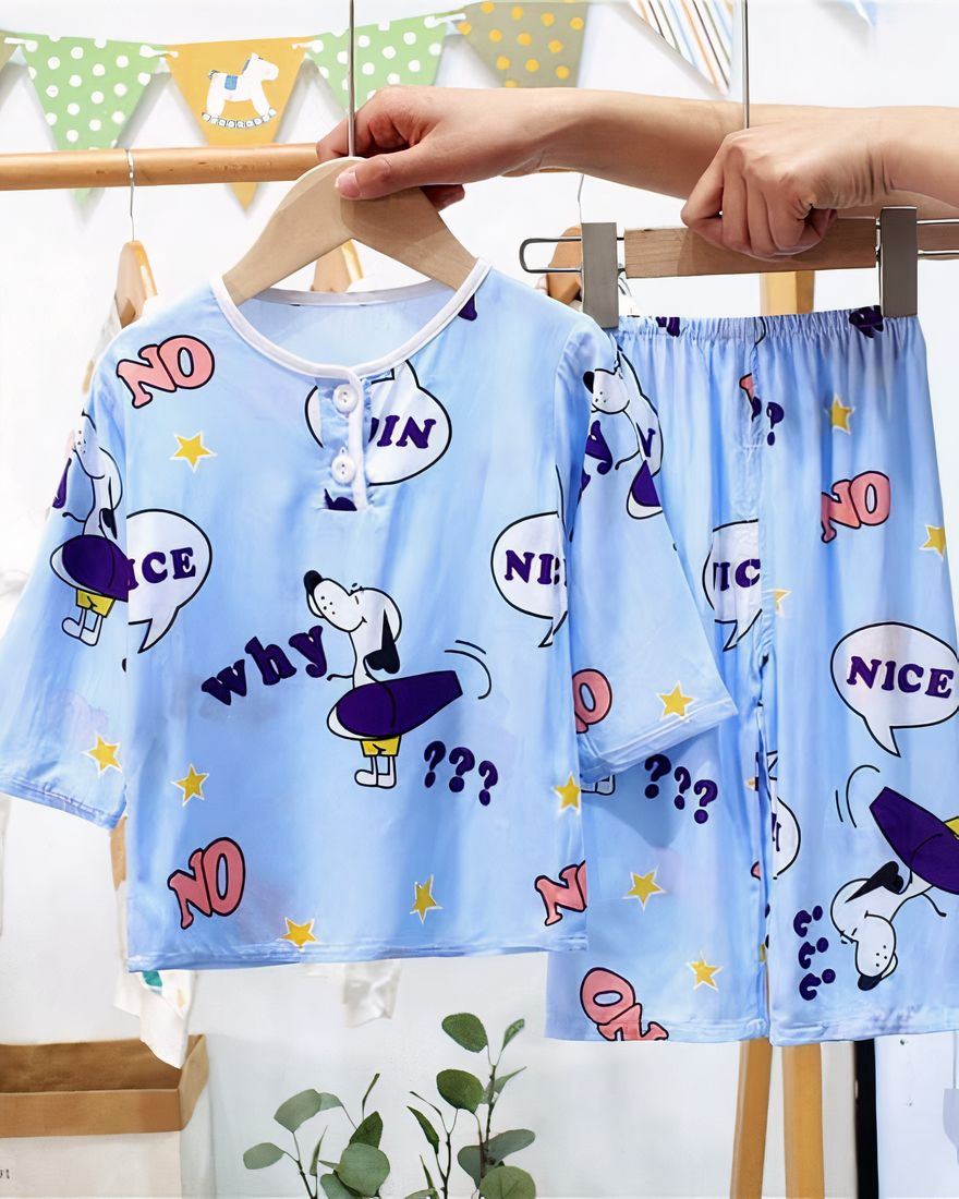 Two-piece summer pajamas in cotton with bear pattern for child on a belt