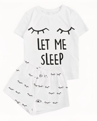 Sexy women's eyelash pajama set with "LET ME SLEEP" inscription