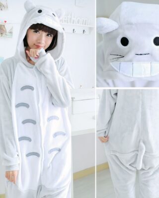 Toroto the rabbit pajama suit for women gray and white with a woman wearing pajamas and a background of a room