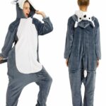 Women's wolf pajama suit gray with white background