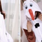 Olaf pyjama suit for women with a woman wearing the pyjamas and a background