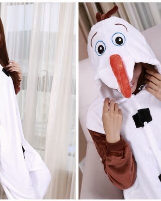 Olaf pyjama suit for women with a woman wearing the pyjamas and a background