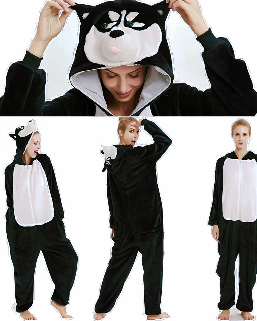 Black husky pyjama suit for women with white background